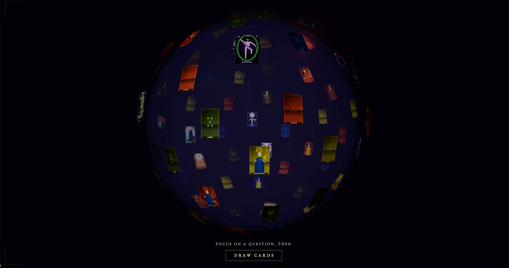 Tarot Sphere — 78 tarot cards on an interactive 3D sphere